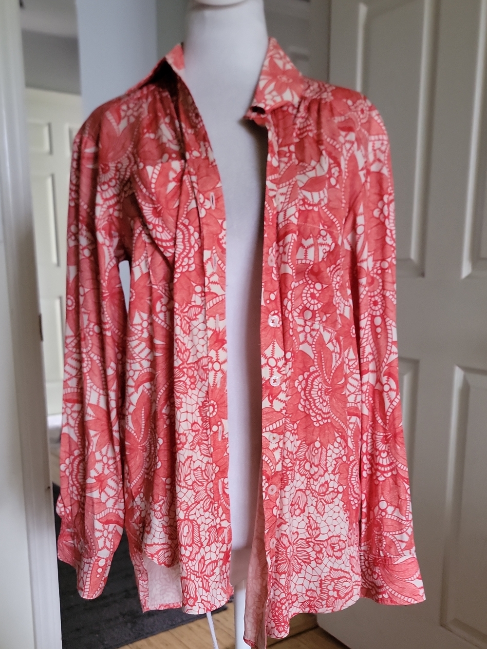 Anthropologie Coral Floral Print Button-Up Shirt